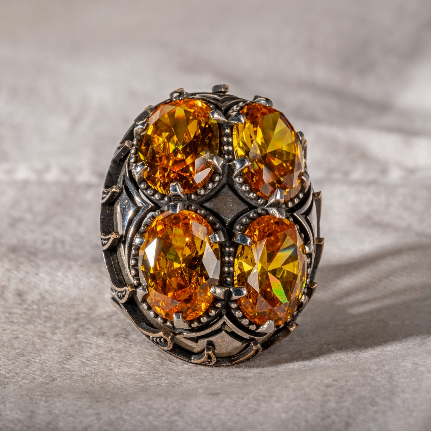 Men Silver Handmade Large Citrine Gemstone Unique Ring