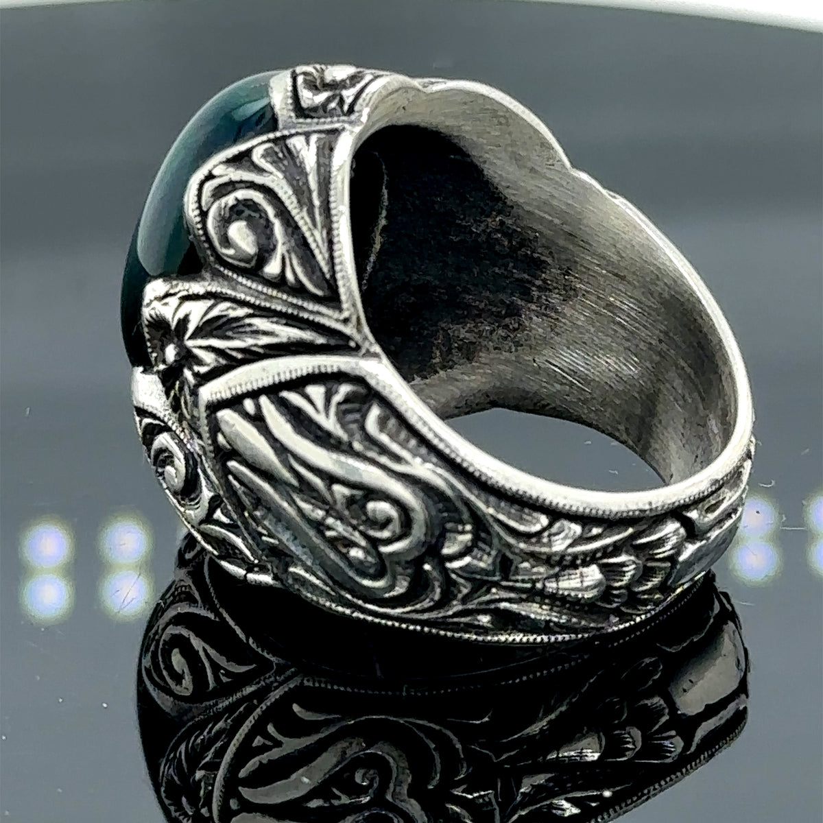 Men Silver Handmade Natural Blue Tiger Eye Gemstone Ring