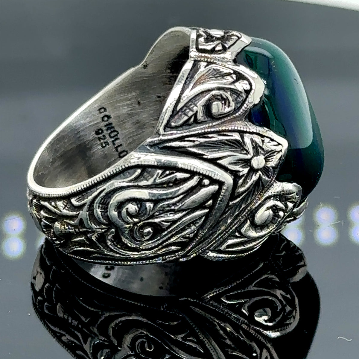 Men Silver Handmade Natural Blue Tiger Eye Gemstone Ring