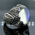 Silver Engraved Natural Moonstone Men Ring