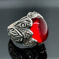 Anillo de rubí rojo grabado a mano para hombre