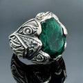 Men Silver Emerald Gemstone Engraved Handmade Ring
