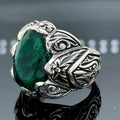 Men Silver Emerald Gemstone Engraved Handmade Ring