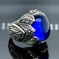 Herrenring aus Silber im osmanischen Stil mit Gravur und Saphir
