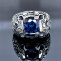 Men Silver Engraved Handmade Blue Sapphire Gemstone Ring