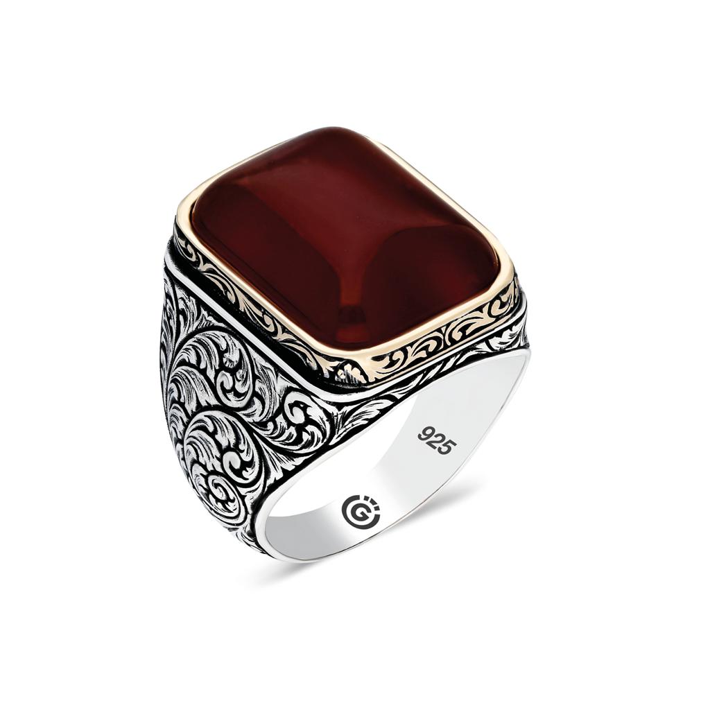 Silver Handmade Red Agate Stone Ring