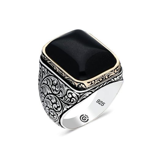 Silver Handmade Ottoman Style Onyx Stone Ring