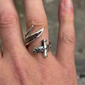 925 Sterling Silver Double Zulfiqar Sword Ring with Ruby Stone