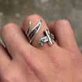 925 Sterling Silver Double Zulfiqar Sword Ring with Ruby Stone