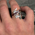 925 Sterling Silver Double Zulfiqar Sword Ring with Ruby Stone