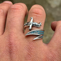 925 Sterling Silver Zulfiqar Sword Ring with Turquoise Stone