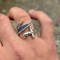 925 Sterling Silver Adjustable Zulfiqar Sword Ring with Sapphire Stone