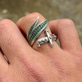 925 Sterling Silver Zulfiqar Sword Ring with Emerald Stone for Men