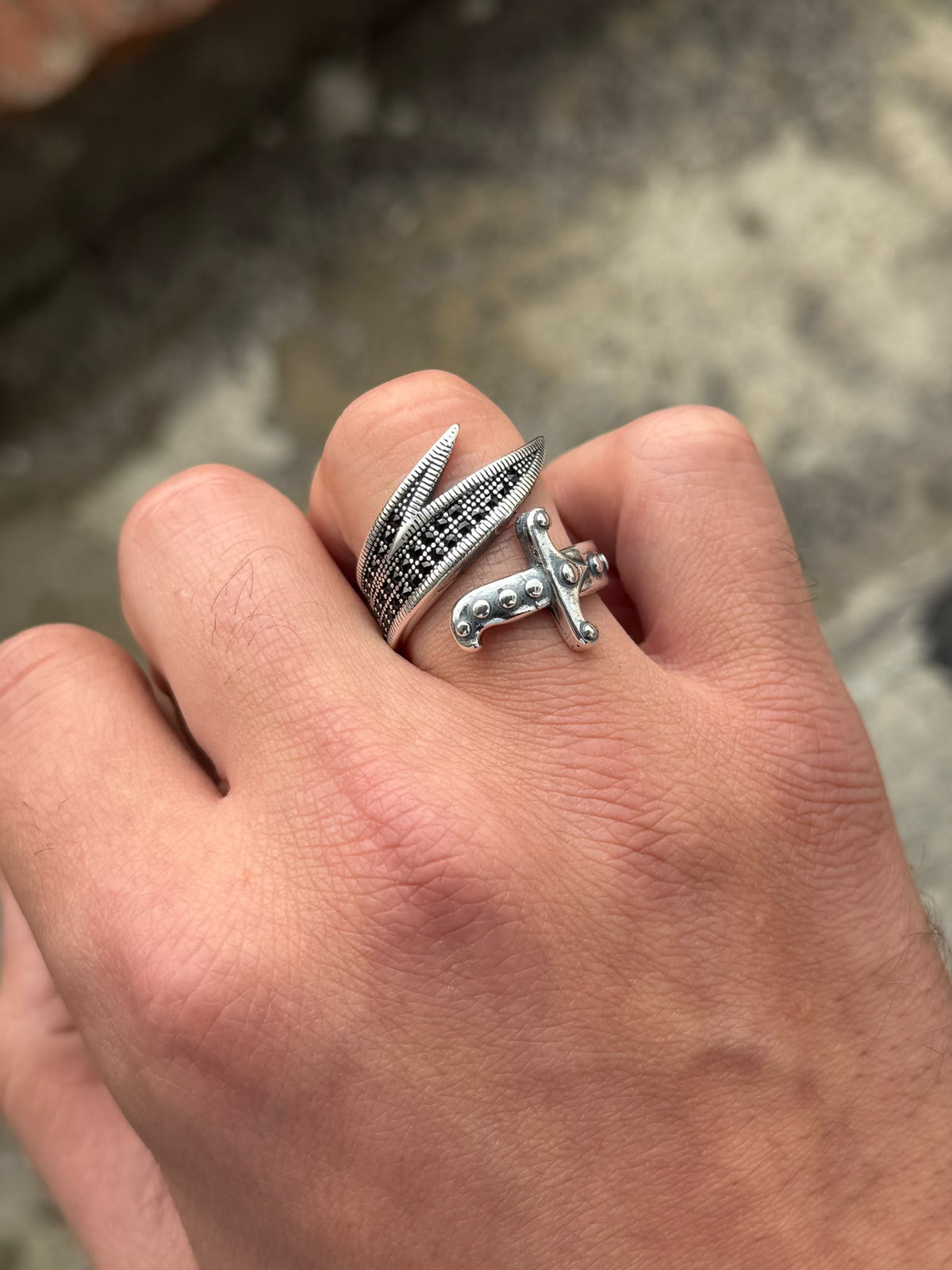 925 Sterling Silver Zulfiqar Sword Ring with Black Onyx for Men