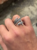 925 Sterling Silver Adjustable Zulfiqar Sword Ring with Black Onyx