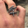 925 Sterling Silver Adjustable Zulfiqar Sword Ring with Black Onyx