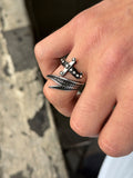 925 Sterling Silver Adjustable Zulfiqar Sword Ring with Black Onyx