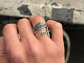 925 Sterling Silver Double Zulfiqar Sword Ring with Marcasite Stones