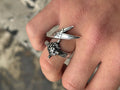 925 Sterling Silver Leon Head Double Zulfiqar Sword Ring