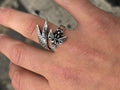 925 Sterling Silver Eagle Head Double Sword Ring
