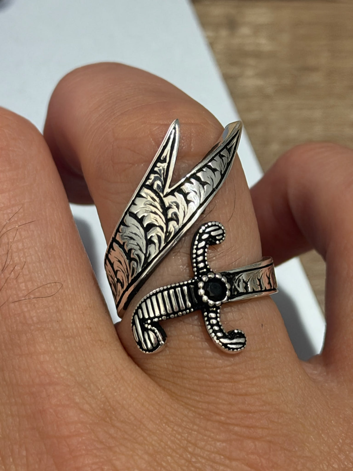 925 Sterling Silver Oxidized Double Zulfiqar Sword Ring