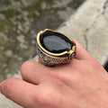 Men Silver Large Black Onyx Ring , Oval Heavy Onyx Mens Handmade Big Ring , Men Sterling Silver Ring, Ottoman Jewelry