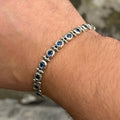 925 Silver Sapphire Stone Chain Bracelet, Men Blue Stone Bracelet, Vintage Chain Bracelet, Byzantine Bracelet, Curb Chain Bracelet