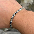 925 Silver Sapphire Stone Chain Bracelet, Men Blue Stone Bracelet, Vintage Chain Bracelet, Byzantine Bracelet, Curb Chain Bracelet