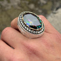 Men Silver Large Mystic Topaz Ring, Rainbow Gemstone Ring, Solid Silver Handmade Large Ring, Colorized Gemstone Ring
