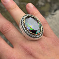 Men Silver Large Mystic Topaz Ring, Rainbow Gemstone Ring, Solid Silver Handmade Large Ring, Colorized Gemstone Ring