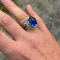 Men Blue Sapphire Stone Ring, Vintage Silver Sapphire Stone Ring, Turkısh Handmade Ring , Ottoman Style Ring , 925k Sterling Silver Ring