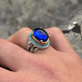 Men Blue Sapphire Stone Ring, Vintage Silver Sapphire Stone Ring, Turkısh Handmade Ring , Ottoman Style Ring , 925k Sterling Silver Ring