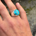 925 Silver Natural Turquoise Ring, Turquoise Signet Ring , Kingman Turquoise Men Silver Ring, Oval Gemstone Ring, Solid Sterling Silver Ring