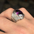 925 Silver Dark Amethyst Silver Ring, Engraved Vintage Men Ring, Gemstone Engagement Ring , Silver Handmade Ring , Sterling Silver Ring
