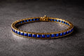 Men Gold Sapphire Tennis Bracelet, Men Elegant Gold Sapphire Bracelet