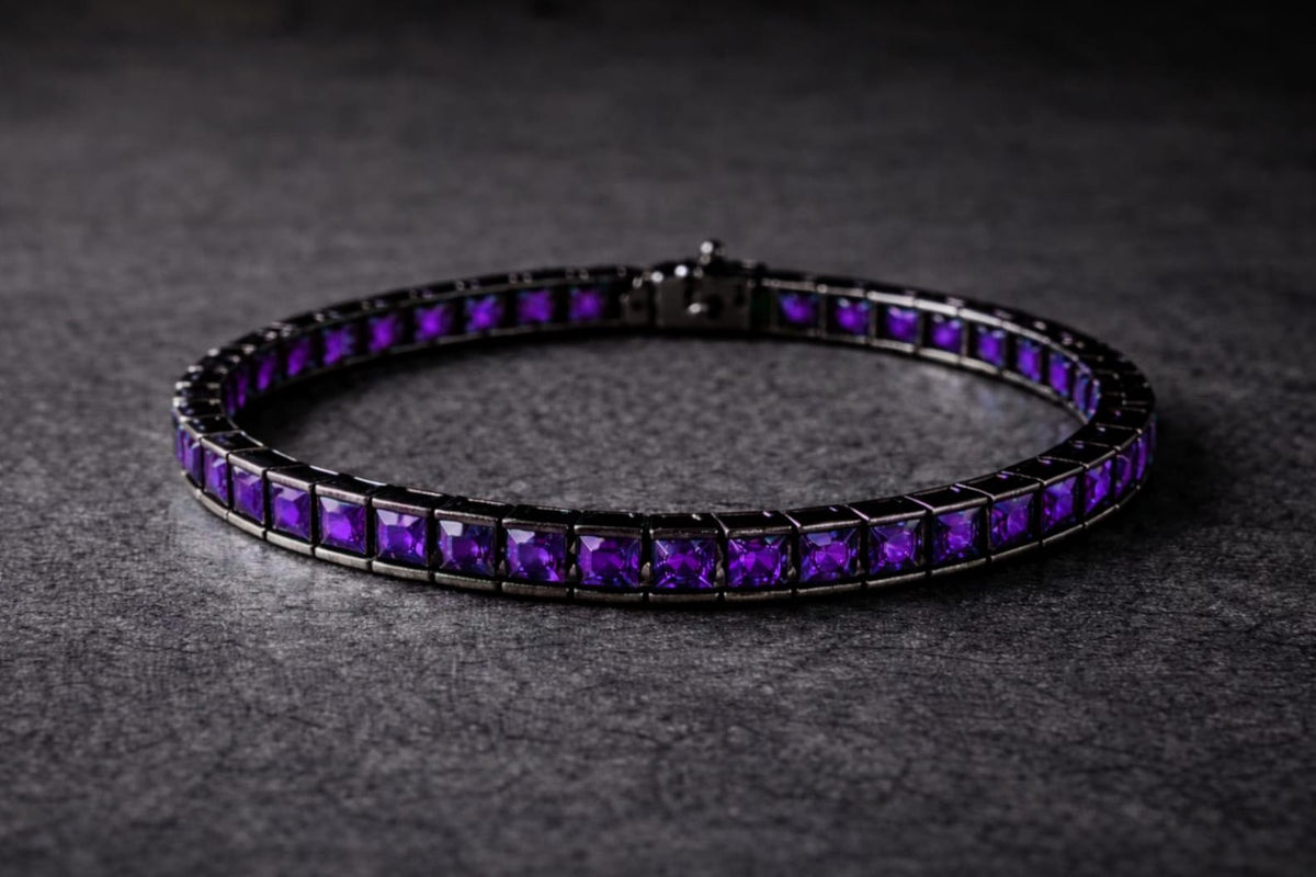 Silver Square Amethyst Tennis Bracelet, Black Rhodium Tennis Bracelet