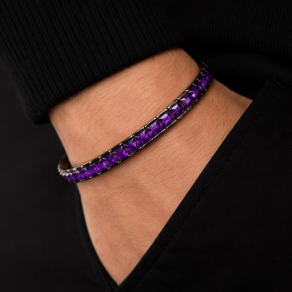 Silver Square Amethyst Tennis Bracelet, Black Rhodium Tennis Bracelet
