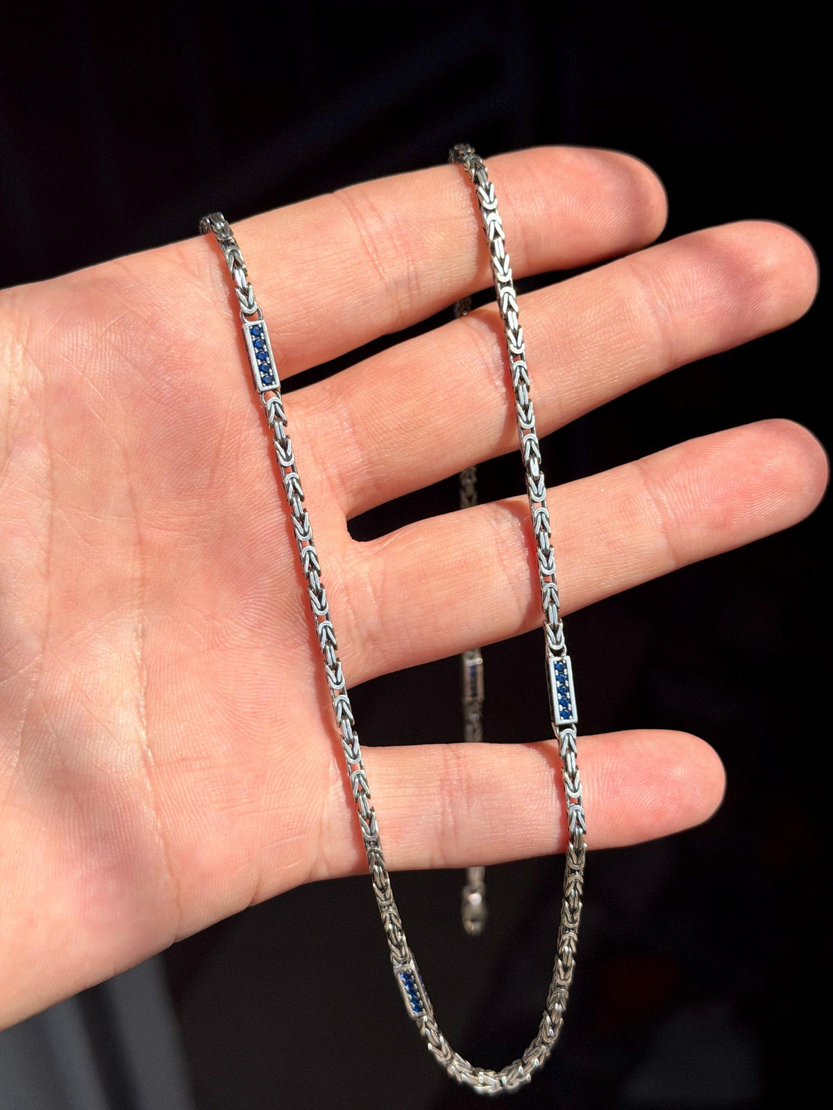 Men Sapphire Gemstone Byzantine King Chain Necklace