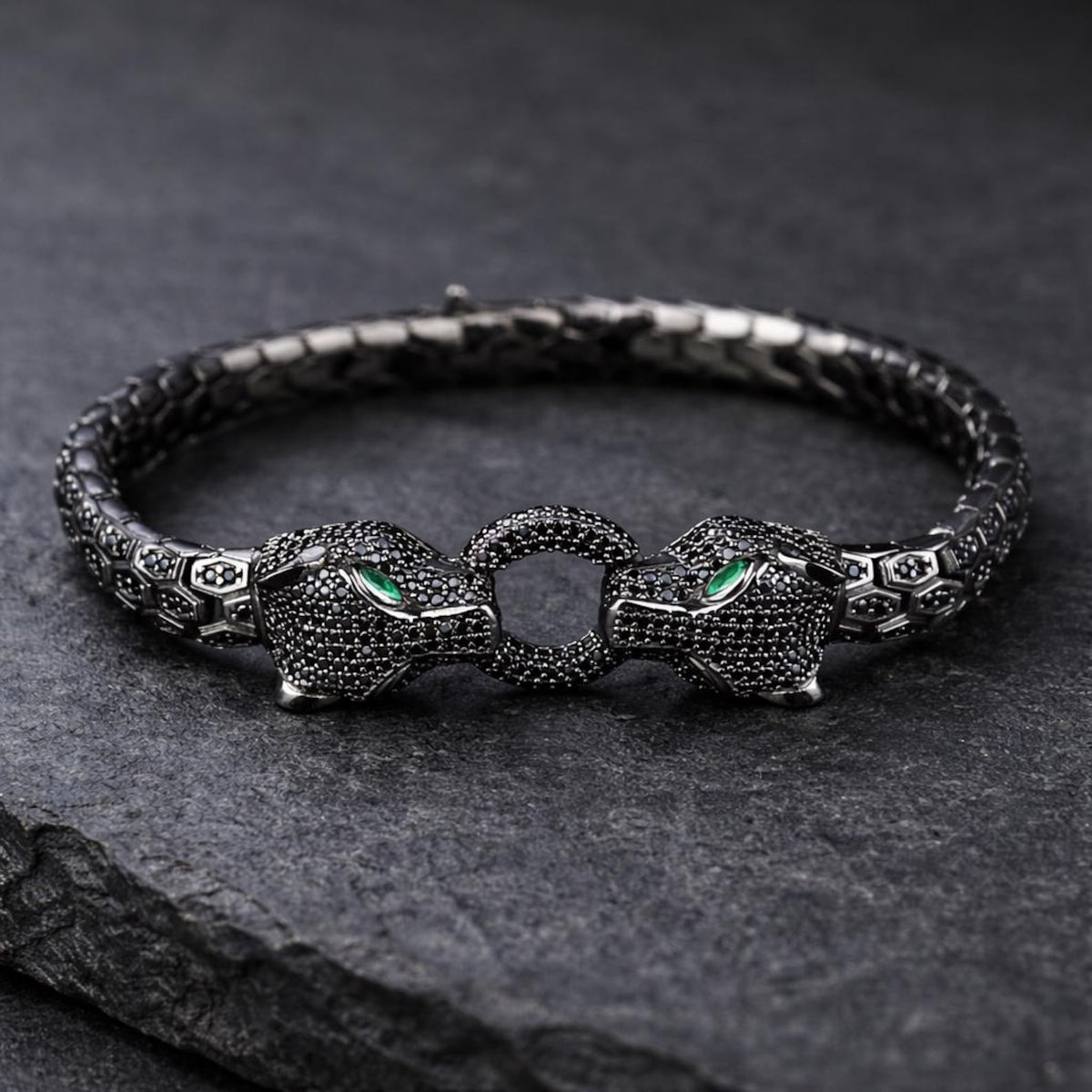 925 Silver Panther Tiger Head Bracelet Emerald Eyes Diamond Men Snake Luxury Bracelet