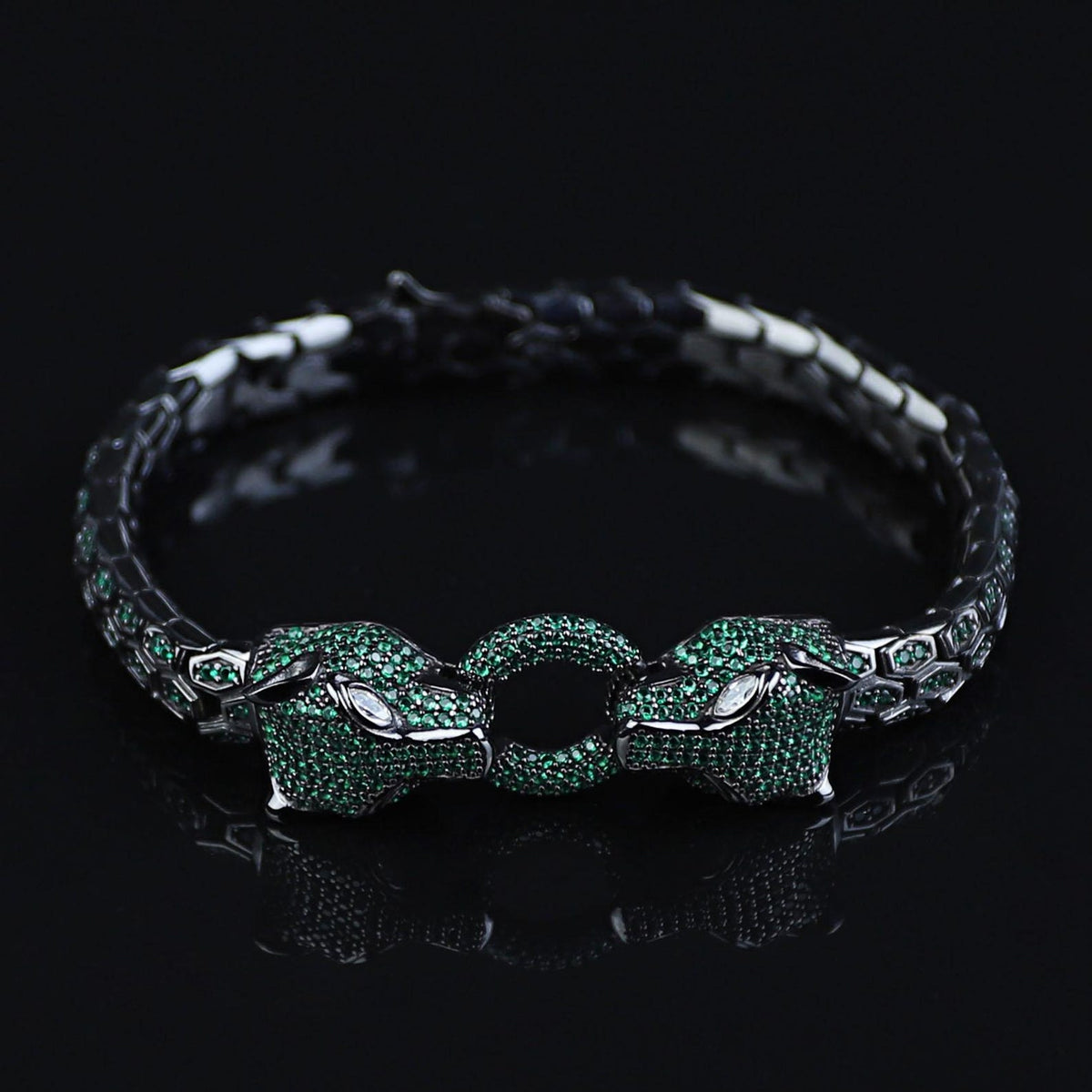 925 Silver Emerald Stone Panther Tiger Snake Panther Bracelet
