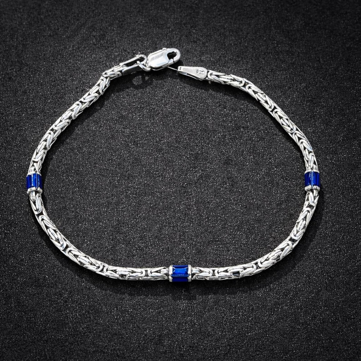 925 Silver Minimal Byzantine Sapphire Stone Bracelet