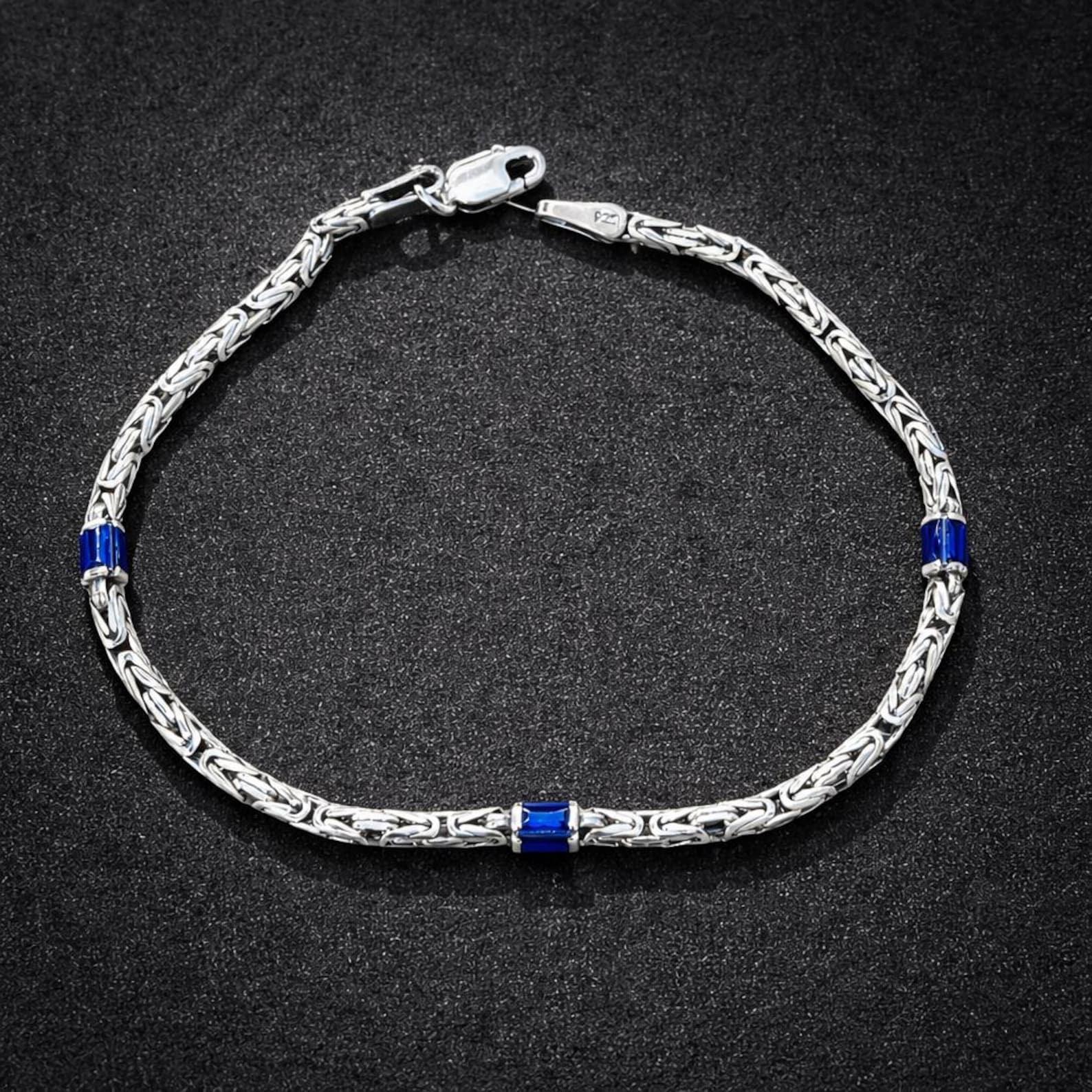 925 Silver Minimal Byzantine Sapphire Stone Bracelet