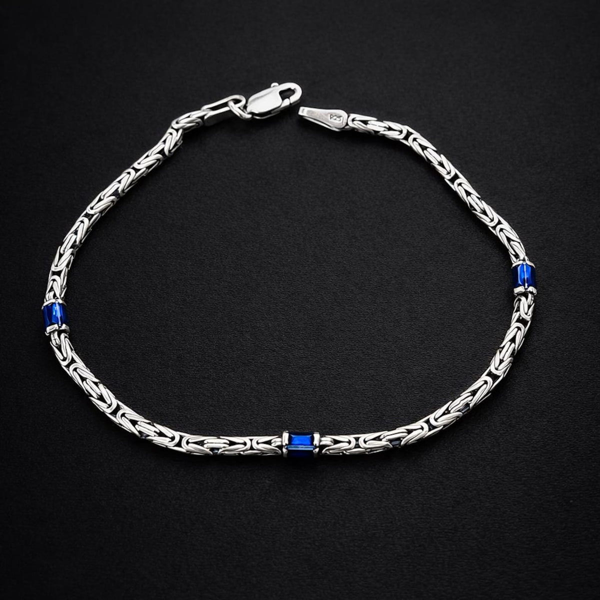 925 Silver Minimal Byzantine Sapphire Stone Bracelet