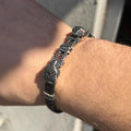 925 Silver Cz Black Diamond Panther Head Leather Bracelet