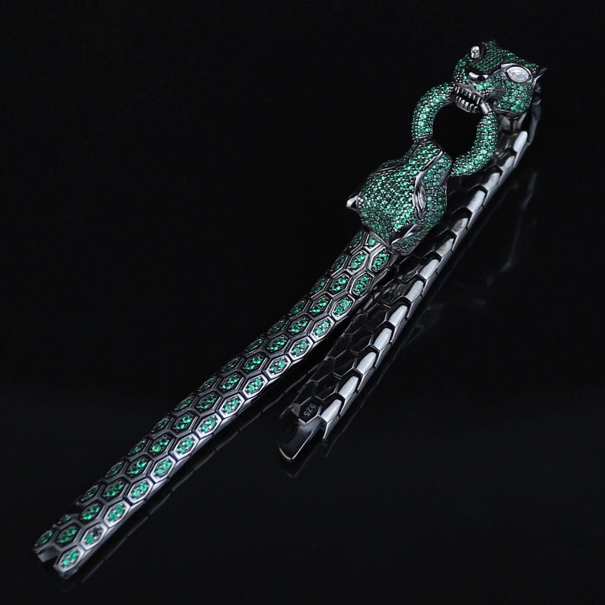 925 Silver Emerald Stone Panther Tiger Snake Panther Bracelet