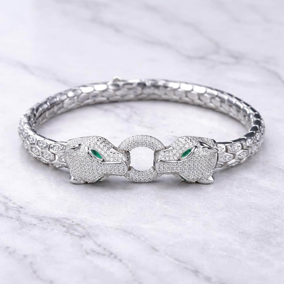 925 Silver Double Panther Head Bracelet Iced Out Snake Panther Bracelet