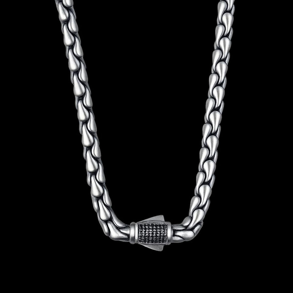 Men 925 Silver Snake Black Onyx Stone 6mm Men Chain Necklace