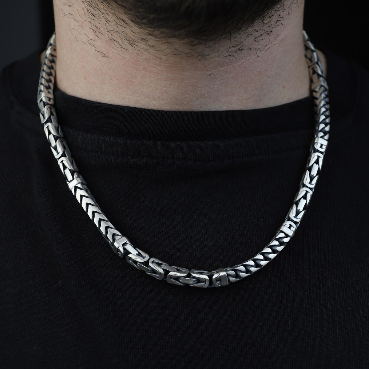 Men 925 Silver Byzantine Solid Silver 7mm King Chain Necklace