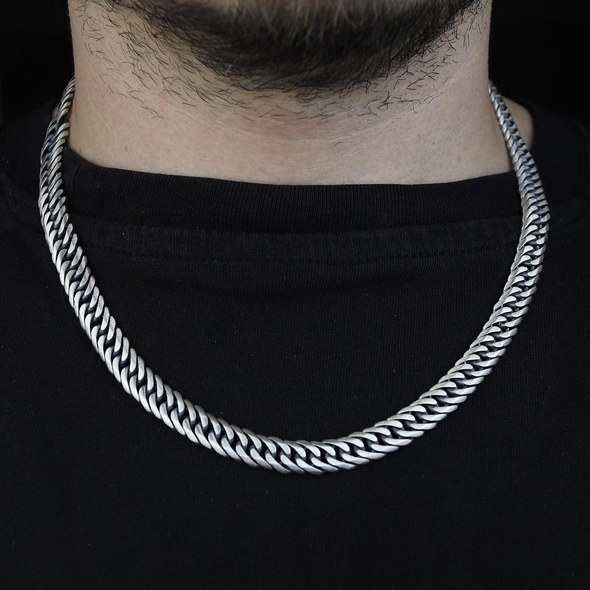 925 Silver Oxidized 9MM Curb Cuban Link Chain Necklace
