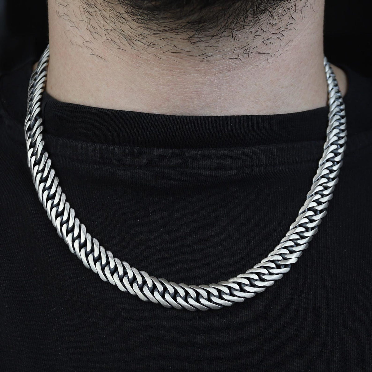 Men Silver 12MM Oxidized Heavy Solid Curb Chain Necklace